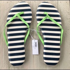 Faux Leather Striped Flip-Flop Thong Sandals Size8
